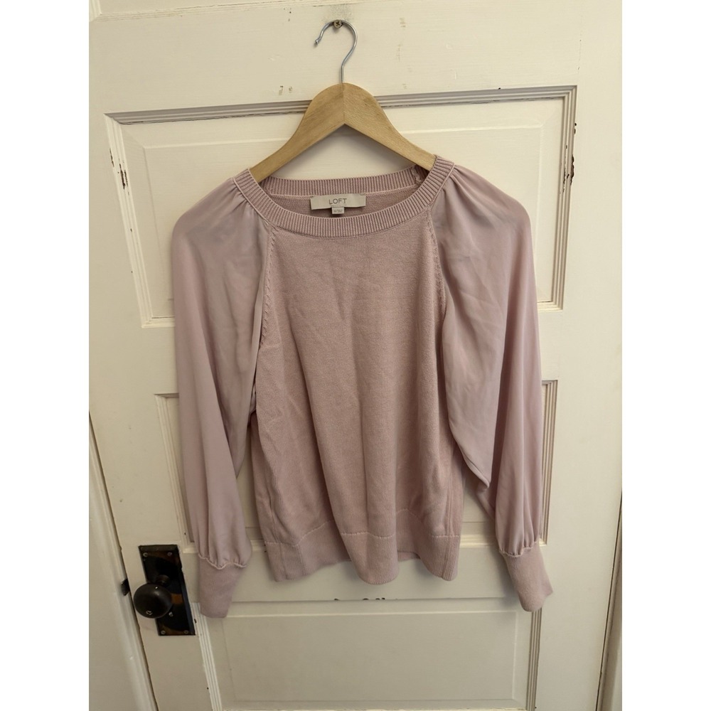 Loft Women's Pastel Pink Knit Sweater Sheer‎ Raglan Sleeve Size XS $59.50
